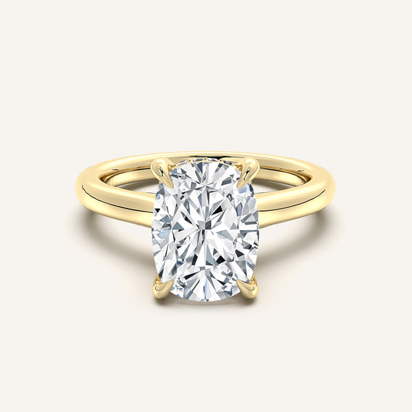 Cushion Cut Cathedral Hidden Halo Engagement Ring | 18k Yellow Gold
