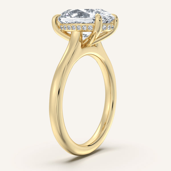 Cushion Cut Cathedral Hidden Halo Engagement Ring | 18k Yellow Gold