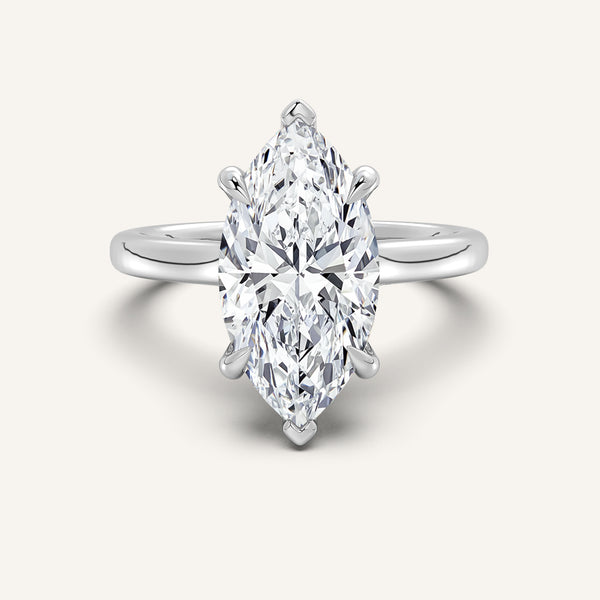 Marquise Cathedral Hidden Halo Engagement Ring | 18k White Gold