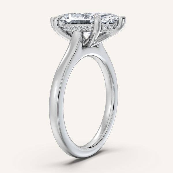 Marquise Cathedral Hidden Halo Engagement Ring | 18k White Gold