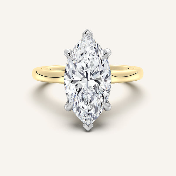 Marquise Cathedral Hidden Halo Engagement Ring | 18k Two Tone