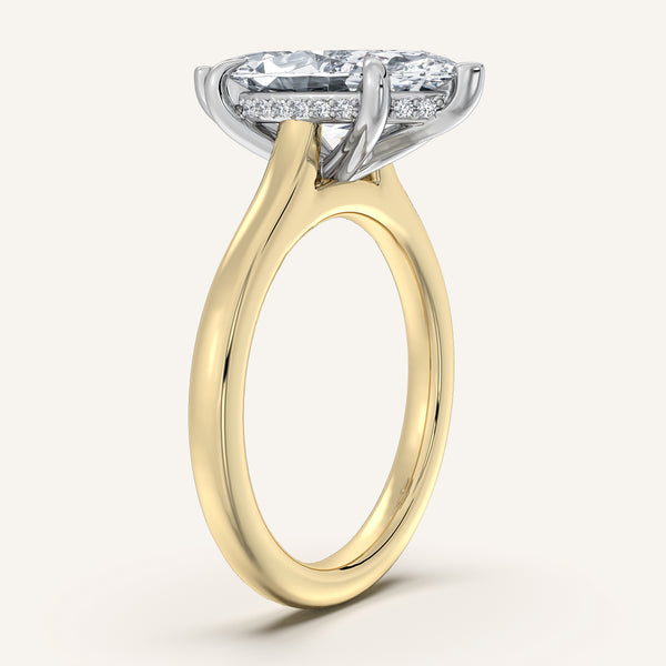 Marquise Cathedral Hidden Halo Engagement Ring | 14k Two Tone