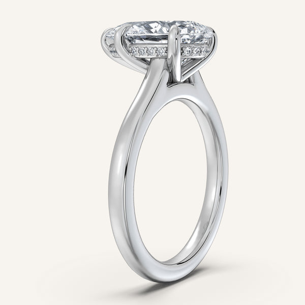 Pear Shape Cathedral Hidden Halo Engagement Ring | 14k White Gold