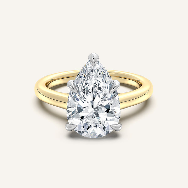 Pear Shape Cathedral Hidden Halo Engagement Ring | 18k Two Tone
