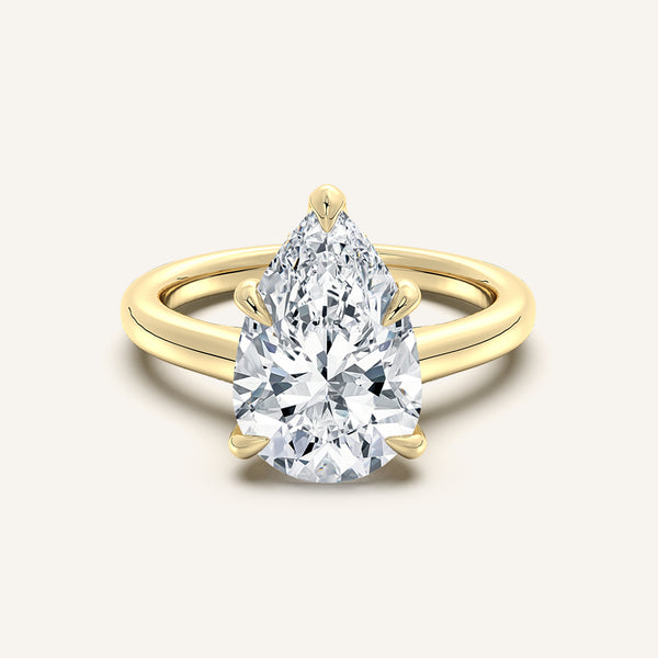 Pear Shape Cathedral Hidden Halo Engagement Ring | 18k Yellow Gold