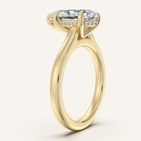 Pear Shape Cathedral Hidden Halo Engagement Ring | 14k Yellow Gold