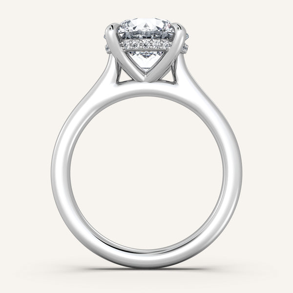 Round Cathedral Hidden Halo Engagement Ring | 18k White Gold