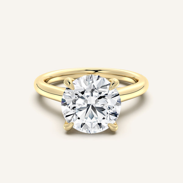 Round Cathedral Hidden Halo Engagement Ring | 18k Yellow Gold