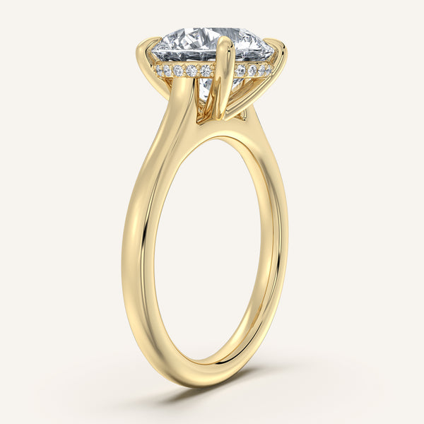 Round Cathedral Hidden Halo Engagement Ring | 18k Yellow Gold
