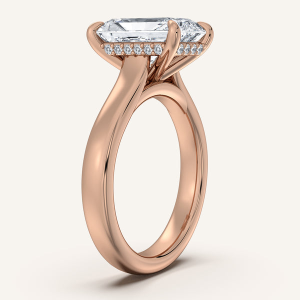 Radiant Cut Wide Band Hidden Halo Engagement Ring | 14k Rose Gold