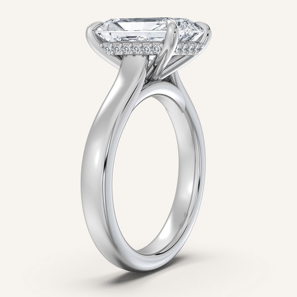 Radiant Cut Wide Band Hidden Halo Engagement Ring | 14k White Gold
