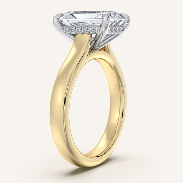 Radiant Cut Wide Band Hidden Halo Engagement Ring | 14k Two Tone