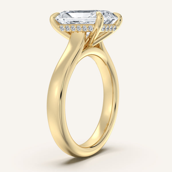 Radiant Cut Wide Band Hidden Halo Engagement Ring | 18k Yellow Gold