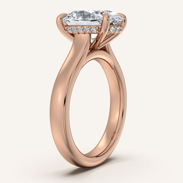 Oval Wide Band Hidden Halo Engagement Ring | 14k Rose Gold