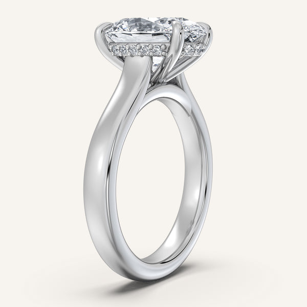 Oval Wide Band Hidden Halo Engagement Ring | 14k White Gold