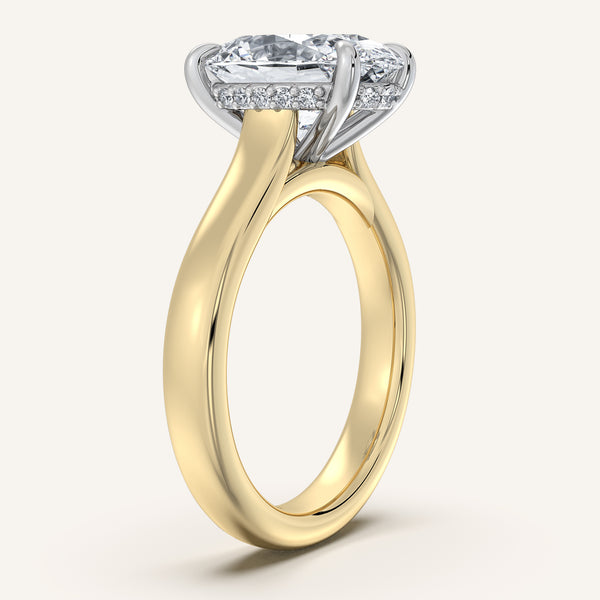 Oval Wide Band Hidden Halo Engagement Ring | 14k Two Tone