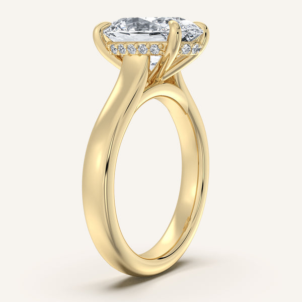 Oval Wide Band Hidden Halo Engagement Ring | 18k Yellow Gold