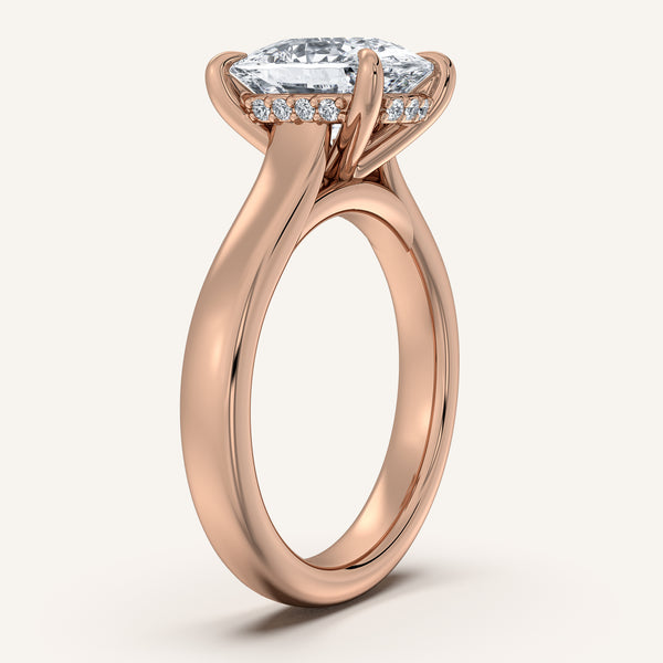 Cushion Cut Wide Band Hidden Halo Engagement Ring | 18k Rose Gold