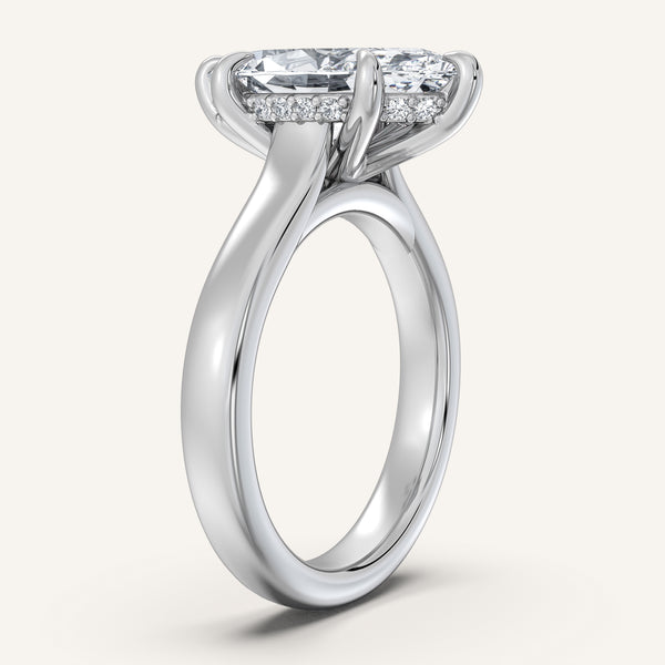 Marquise Wide Band Hidden Halo Engagement Ring | 18k White Gold