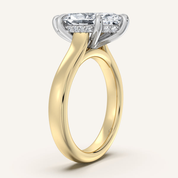 Marquise Wide Band Hidden Halo Engagement Ring | 14k Two Tone