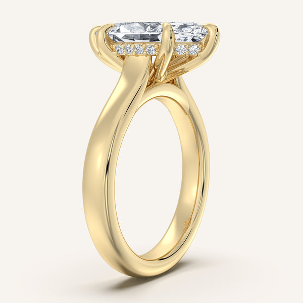 Marquise Wide Band Hidden Halo Engagement Ring | 14k Yellow Gold