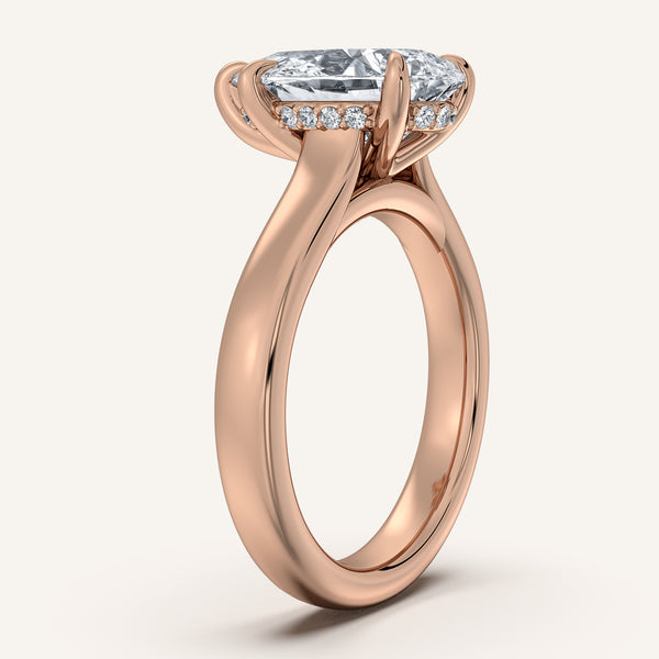 Pear Shape Wide Band Hidden Halo Engagement Ring | 14k Rose Gold