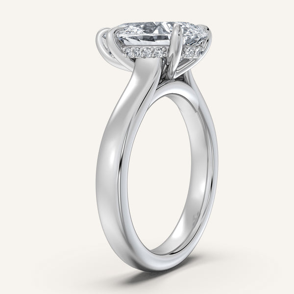 Pear Shape Wide Band Hidden Halo Engagement Ring | 14k White Gold