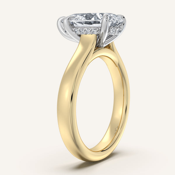 Pear Shape Wide Band Hidden Halo Engagement Ring | 14k Two Tone