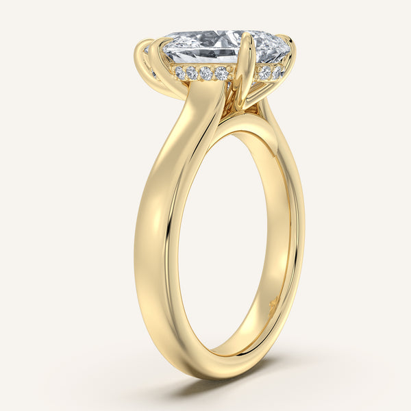 Pear Shape Wide Band Hidden Halo Engagement Ring | 14k Yellow Gold
