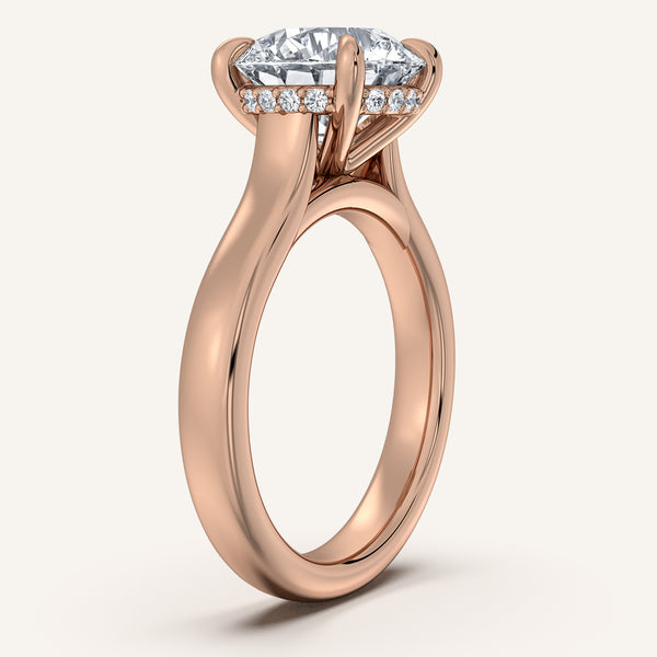 Round Wide Band Hidden Halo Engagement Ring | 14k Rose Gold