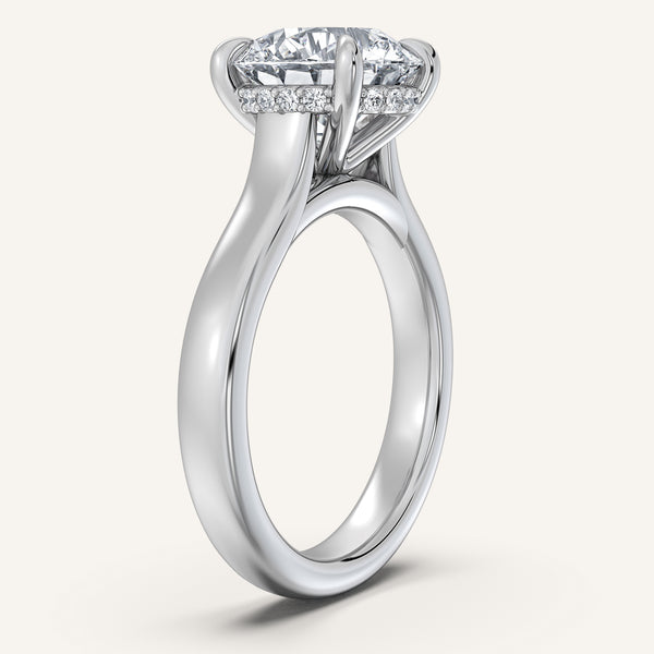 Round Wide Band Hidden Halo Engagement Ring | 14k White Gold