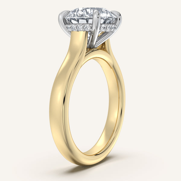 Round Wide Band Hidden Halo Engagement Ring | 18k Two Tone