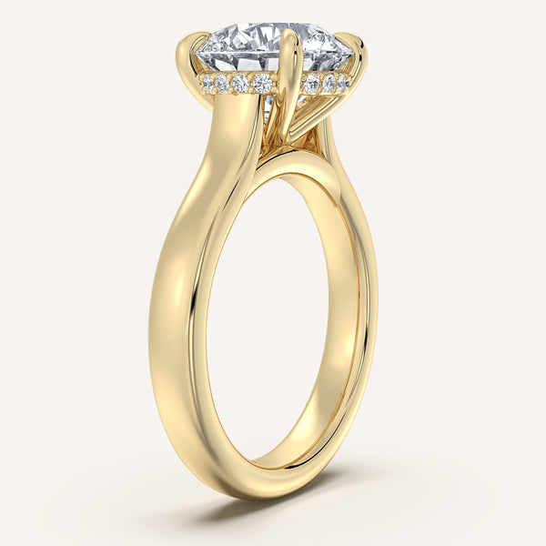 Round Wide Band Hidden Halo Engagement Ring | 14k Yellow Gold