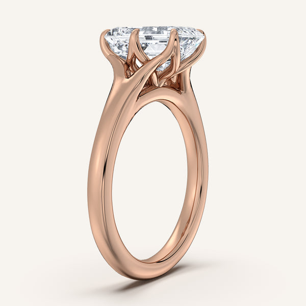 Emerald Cut Split Shank Tulip Style Engagement Ring | 18k Rose Gold