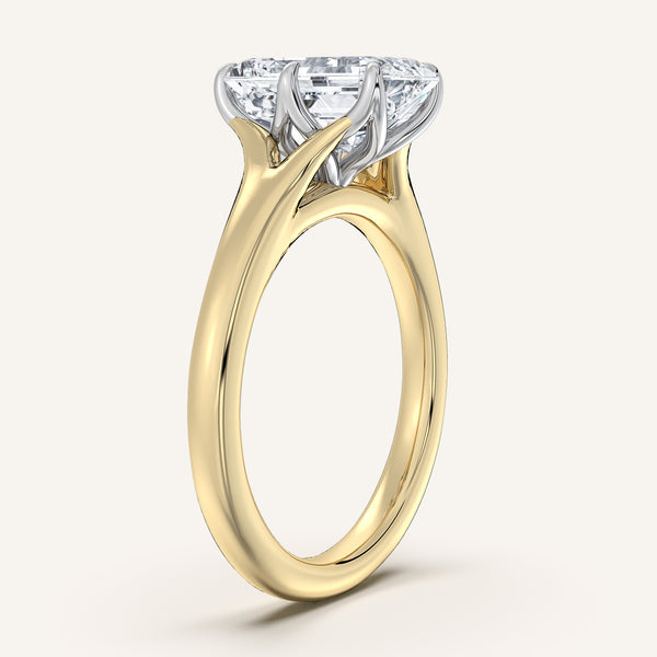 Emerald Cut Split Shank Tulip Style Engagement Ring | 18k Two Tone