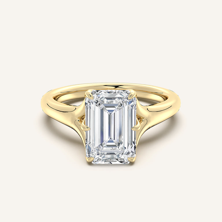 Image for Emerald Cut Split Shank Tulip Style Engagement Ring | 14k Yellow Gold