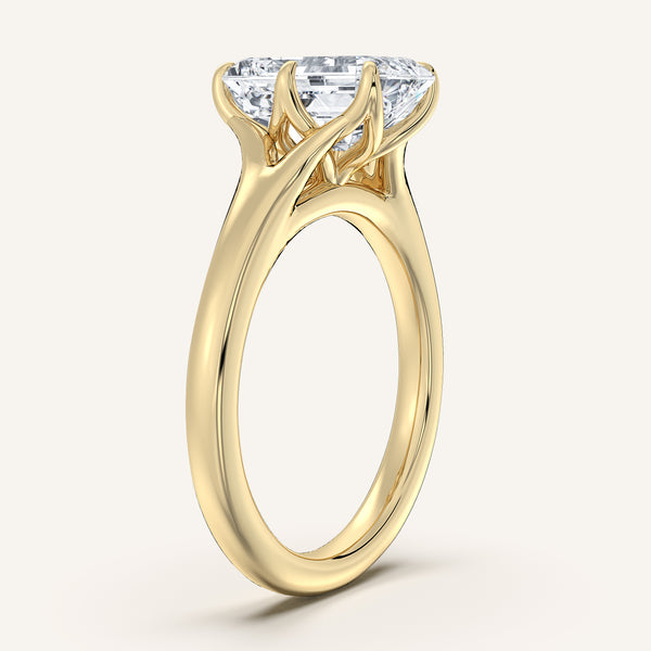 Emerald Cut Split Shank Tulip Style Engagement Ring | 14k Yellow Gold