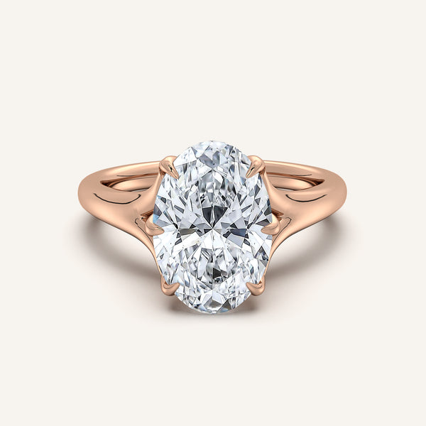 Oval Split Shank Tulip Style Engagement Ring | 18k Rose Gold