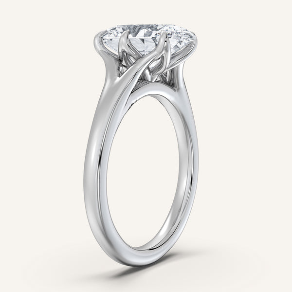 Oval Split Shank Tulip Style Engagement Ring | 14k White Gold