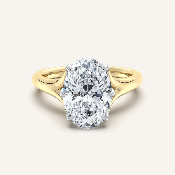 Oval Split Shank Tulip Style Engagement Ring | 18k Two Tone