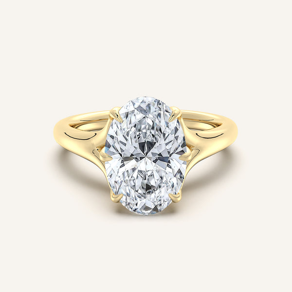 Oval Split Shank Tulip Style Engagement Ring | 18k Yellow Gold