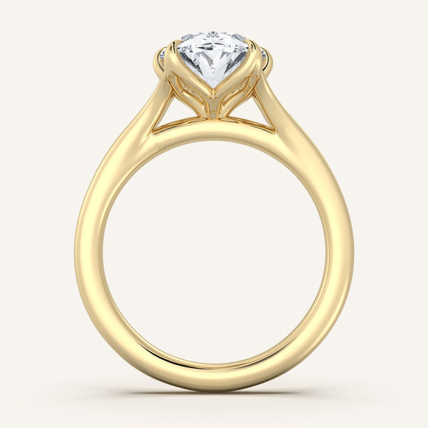 Oval Split Shank Tulip Style Engagement Ring | 18k Yellow Gold