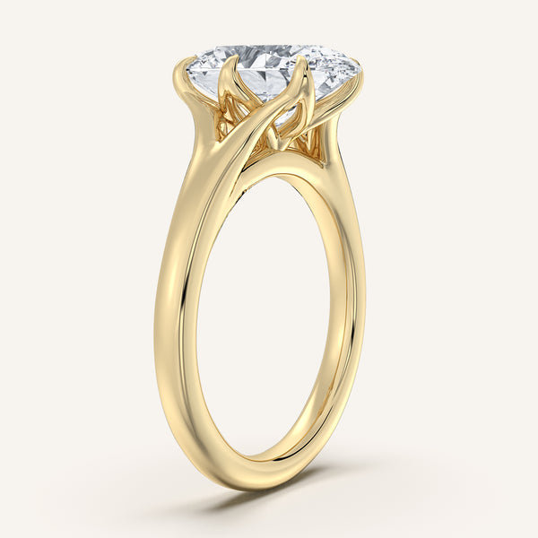 Oval Split Shank Tulip Style Engagement Ring | 14k Yellow Gold