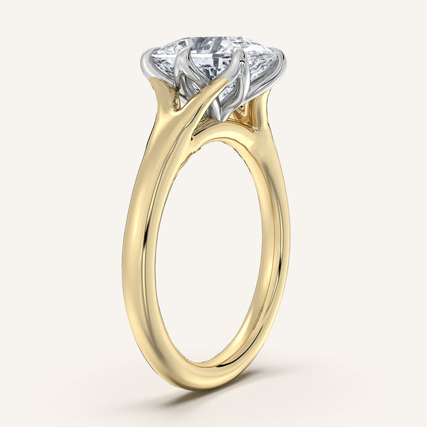Cushion Cut Split Shank Tulip Style Engagement Ring | 18k Two Tone