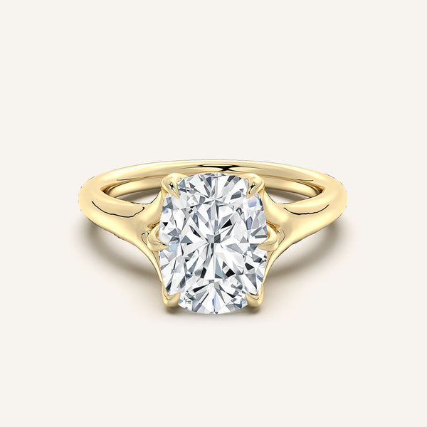 Cushion Cut Split Shank Tulip Style Engagement Ring | 18k Yellow Gold