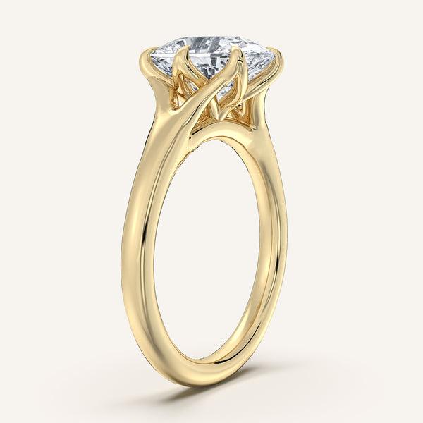 Cushion Cut Split Shank Tulip Style Engagement Ring | 18k Yellow Gold