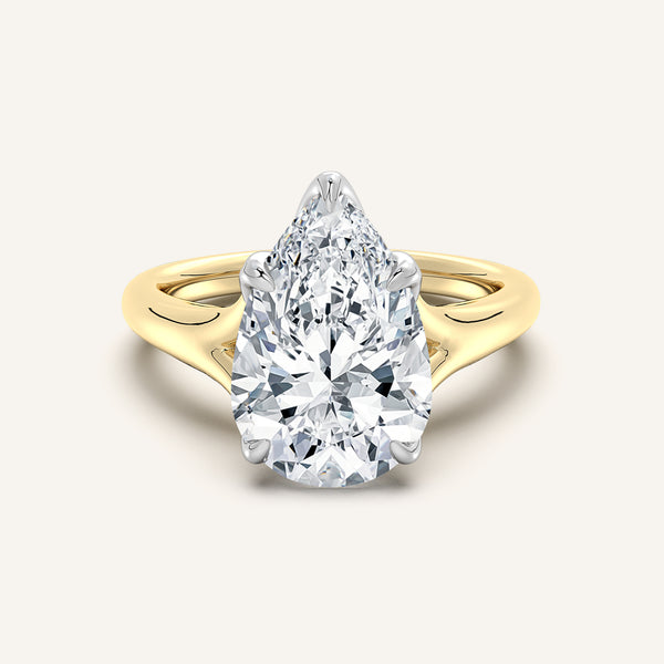 Pear Shape Split Shank Tulip Style Engagement Ring | 18k Two Tone