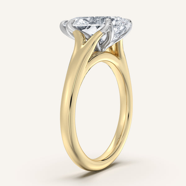 Pear Shape Split Shank Tulip Style Engagement Ring | 18k Two Tone
