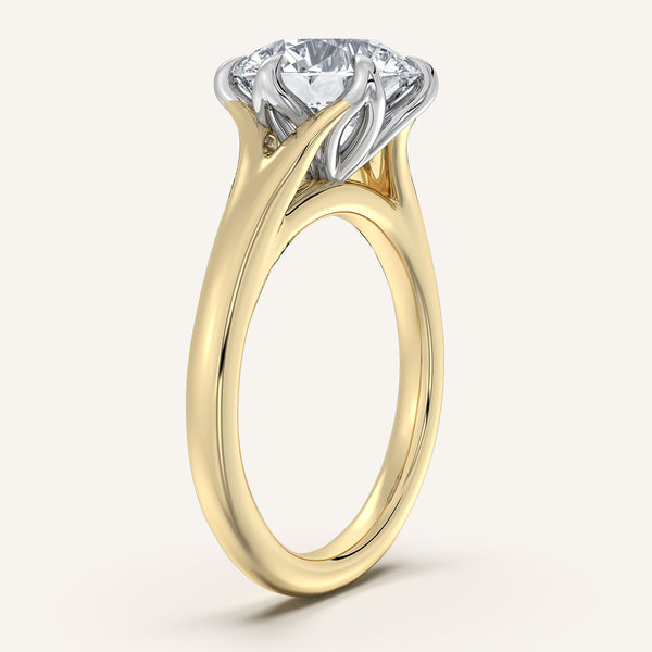 Round Split Shank Tulip Style Engagement Ring | 14k Two Tone