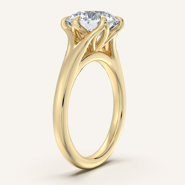 Round Split Shank Tulip Style Engagement Ring | 14k Yellow Gold